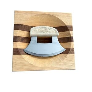 Alaska Ulu Knife & Wooden Chopping Cutting Board Set